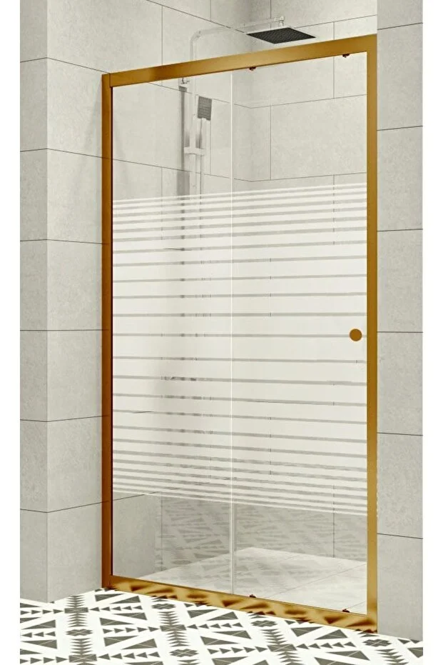 Duşakabin Ön Cephe Altın Profil Çizgili Cam